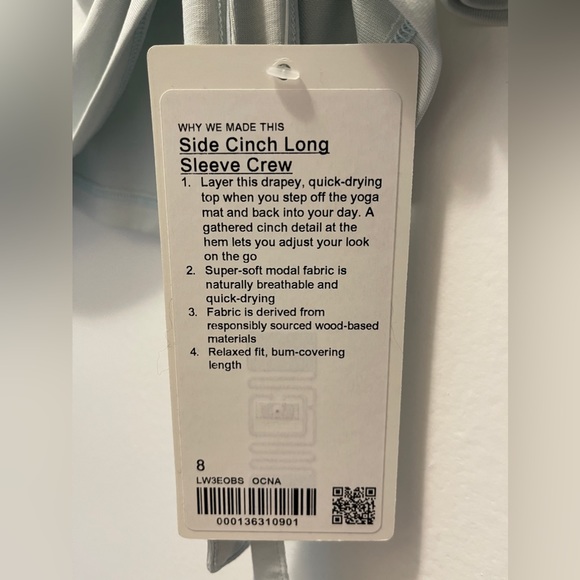 Size 8 | NWT Lululemon Side Cinch Long Sleeve Crew | Ocean Air - Picture 10 of 11